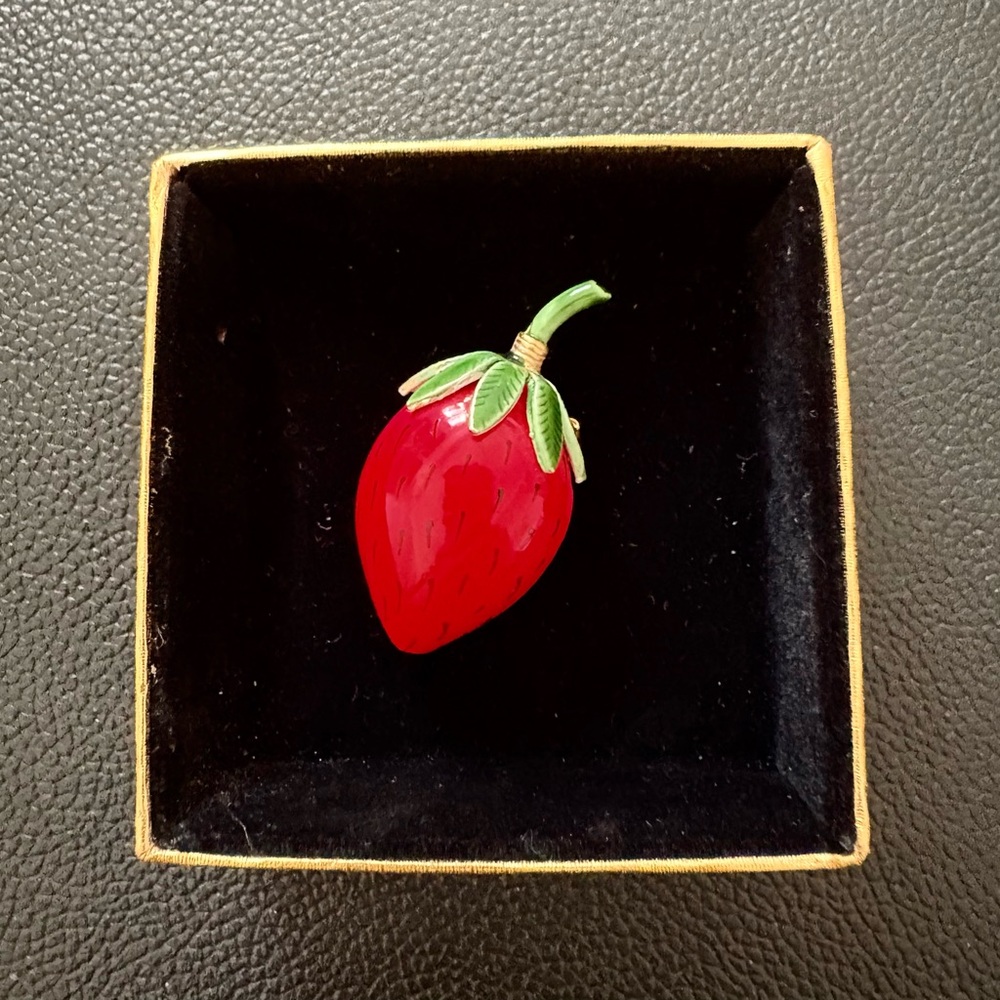 Vintage Original by Robert Strawberry Brooch with Red and Green Enamel